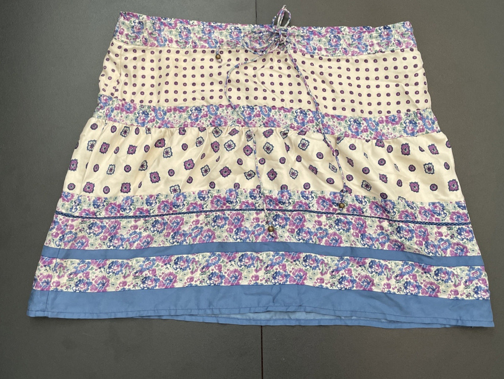 Y2K Juicy Couture Floral Patchwork Mini Skirt Blue & Purple Sz 4 Hippie Boho VTG